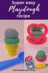 blue green playdough made from an easy playdough recipe. Minda Chan @ cents and family 