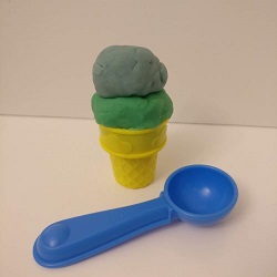 blue green play dough in ice cream cone. Minda Chan @ cents and family 