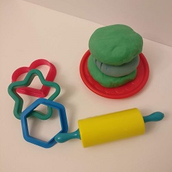 blue green play dough with cookie cutters. Minda Chan @ cents and family 
