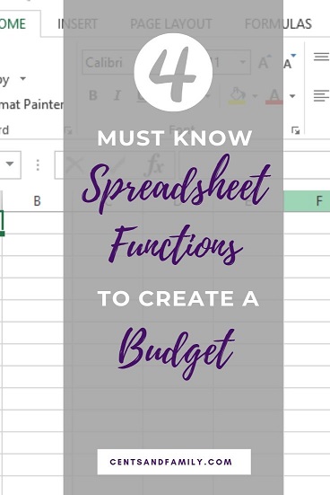 4 Must Know Spreadsheet Functions to Create a Budget: The use of a spreadsheet is a very effective tool for organizing your finances. Use basic formulas and functions in a spreadsheet to create your own budget. While there are many online programs and templates available to create a budget, making one with a spreadsheet is a great option. You can customize it to your own needs. #budgeting #moneymanagement #custombudget #googlesheets #spreadsheetbudget
