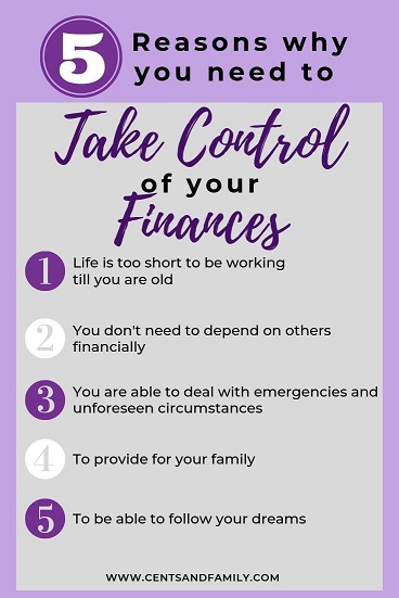 5 Reasons to take control of your finances. #moneyinfographic #moneygoals #moneyplan #financialstability #financialcontrol #managefinances #moneycontrol 