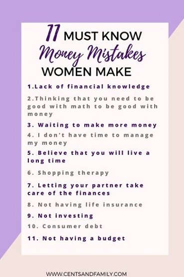 As women, we should be responsible for our own finances. Being in control of our money will allow us to take better care of our families and live a better life. Here are 11 money mistakes women make and how we can fix them.  #moneymistakes #moneymatters #moneyproblems #financialindependence #retireearly 